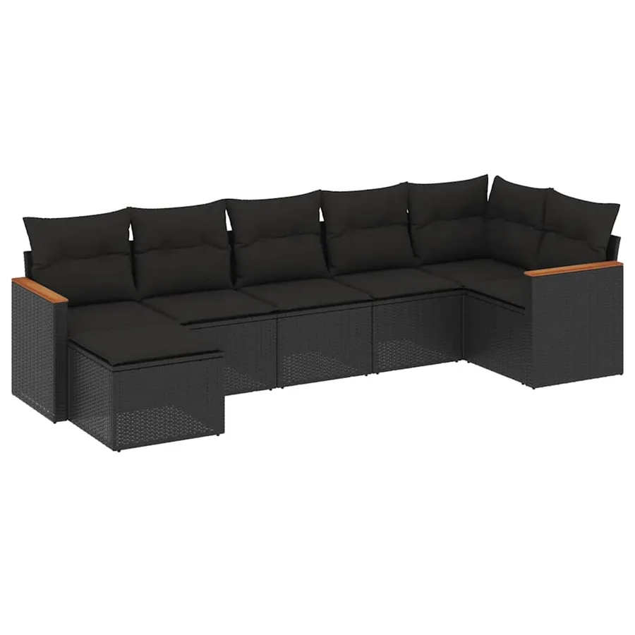 Salon de jardin 7 pcs avec coussins noir résine tressée 62 x 62 x 69 cm - 54,1 kg - 2