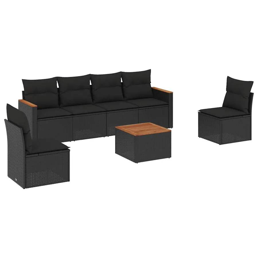 Salon de jardin 7 pcs avec coussins noir résine tressée 55 x 62 x 69 cm - 53,4 kg - 2