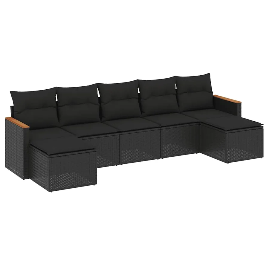 Salon de jardin 7 pcs avec coussins noir résine tressée 55 x 62 x 69 cm - 53,0 kg - 2