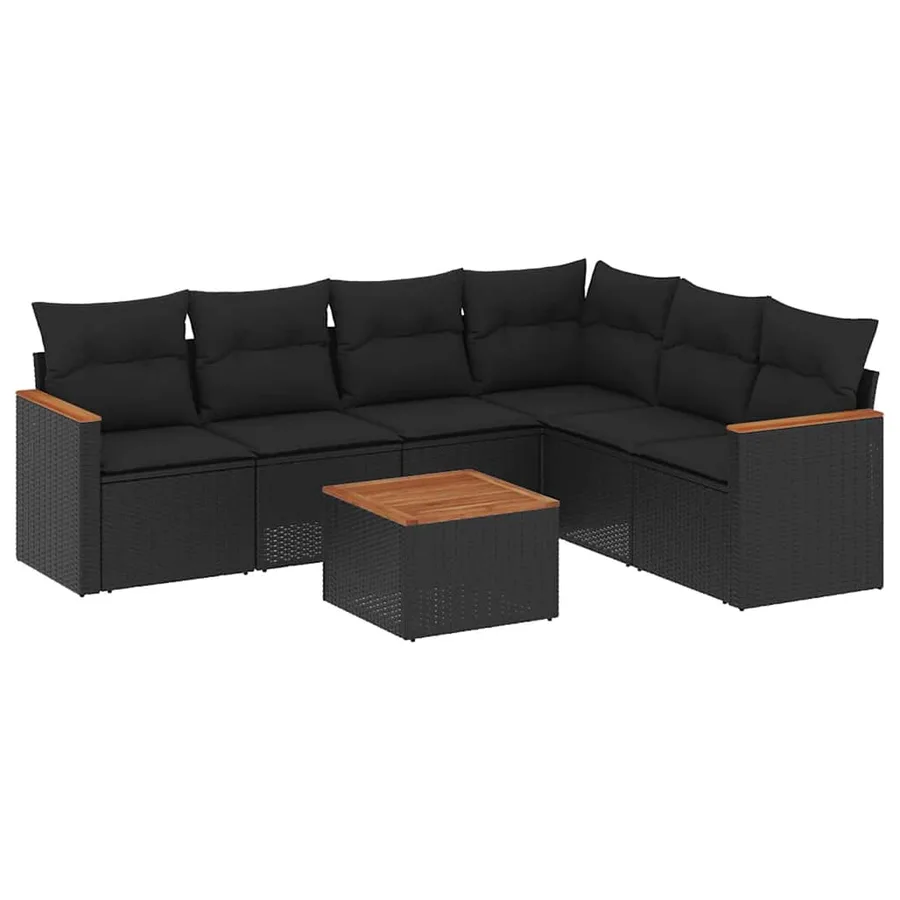 Salon de jardin 7 pcs avec coussins noir résine tressée 62 x 62 x 69 cm - 55,3 kg - 2