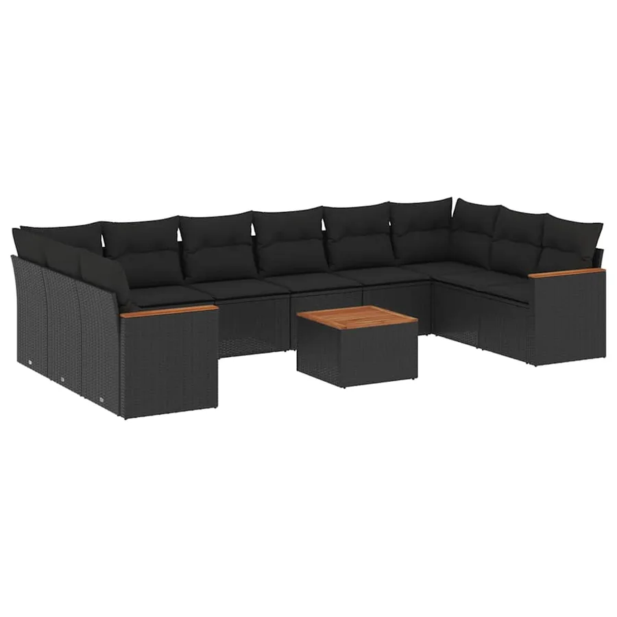 Salon de jardin 11 pcs avec coussins noir résine tressée - 2