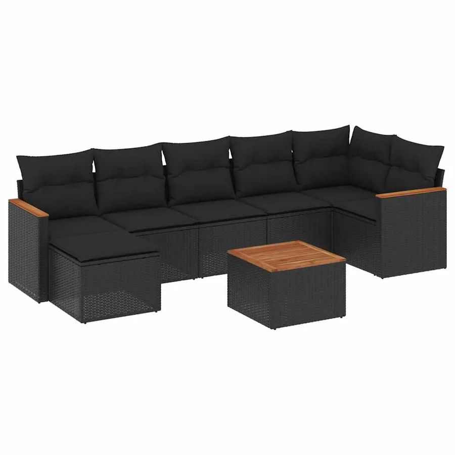 Salon de jardin 8 pcs avec coussins noir résine tressée - 2