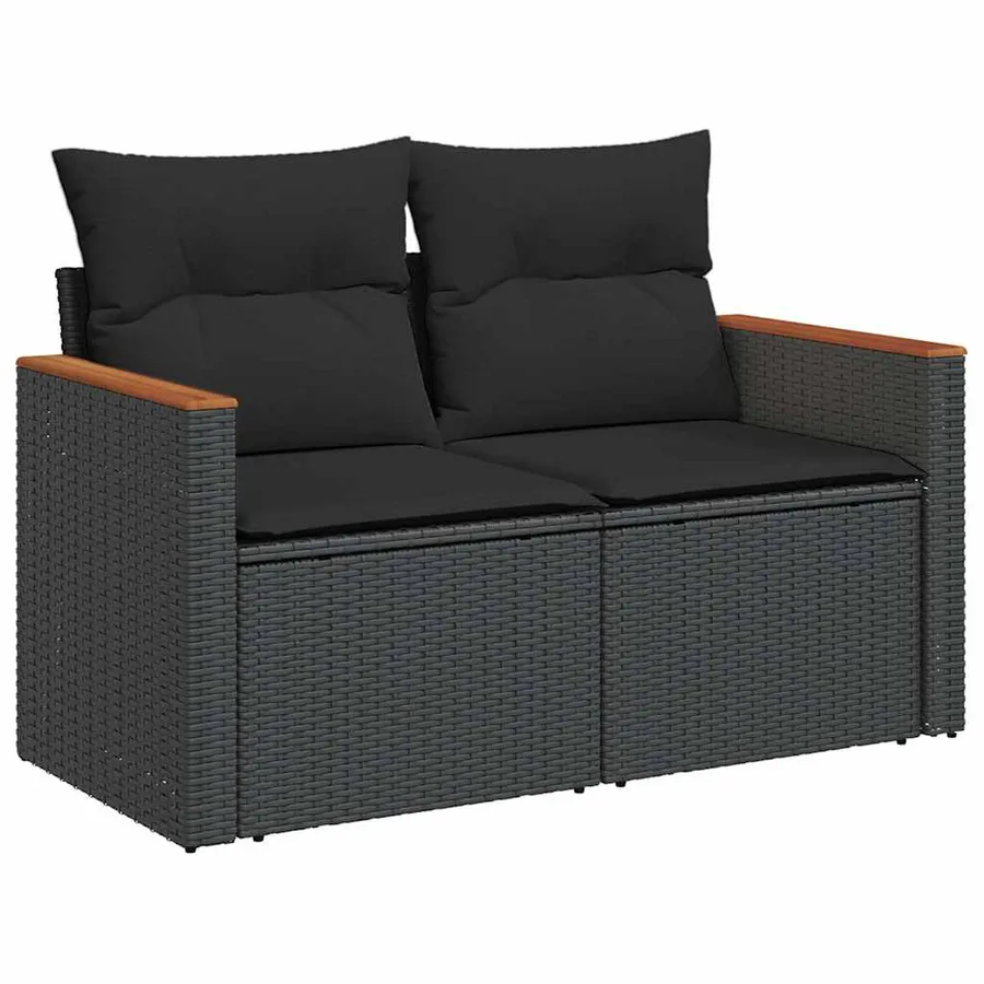 Salon de jardin 8 pcs avec coussins noir résine tressée - 5