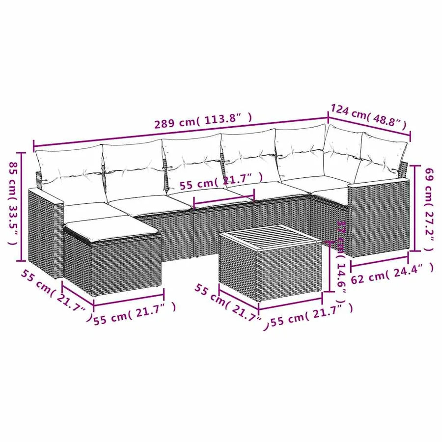 Salon de jardin 8 pcs avec coussins noir résine tressée - 9
