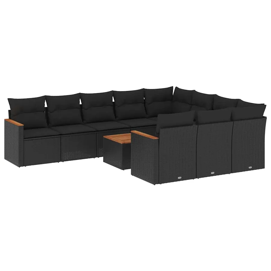 Salon de jardin 11 pcs avec coussins noir résine tressée - 2