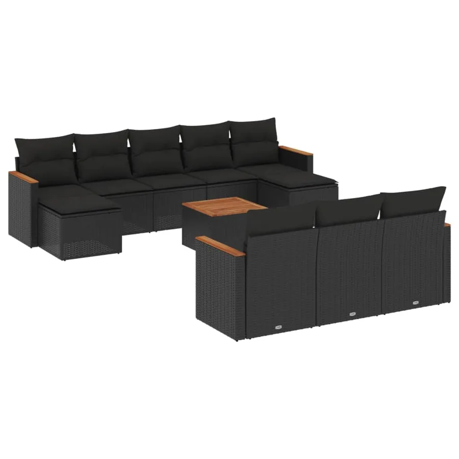 Salon de jardin 11 pcs avec coussins noir résine tressée - 2