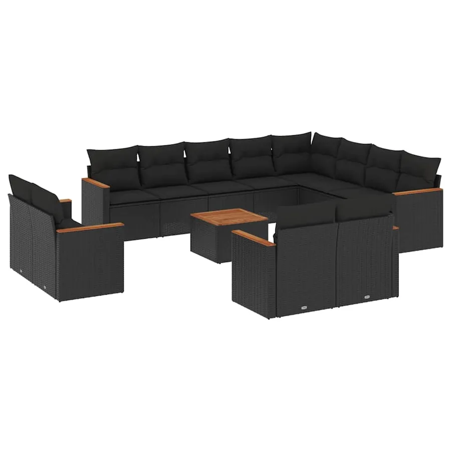 Salon de jardin avec coussins 13 pcs noir résine tressée - 2