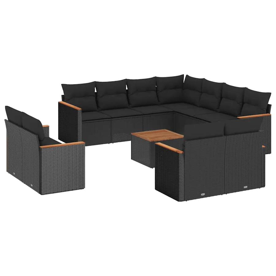 Salon de jardin 12 pcs avec coussins noir résine tressée - 2