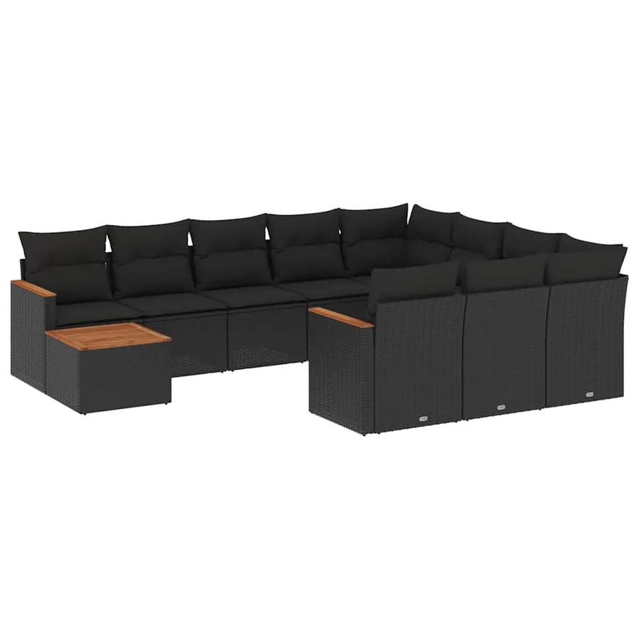 Salon de jardin 11 pcs avec coussins noir résine tressée - 2