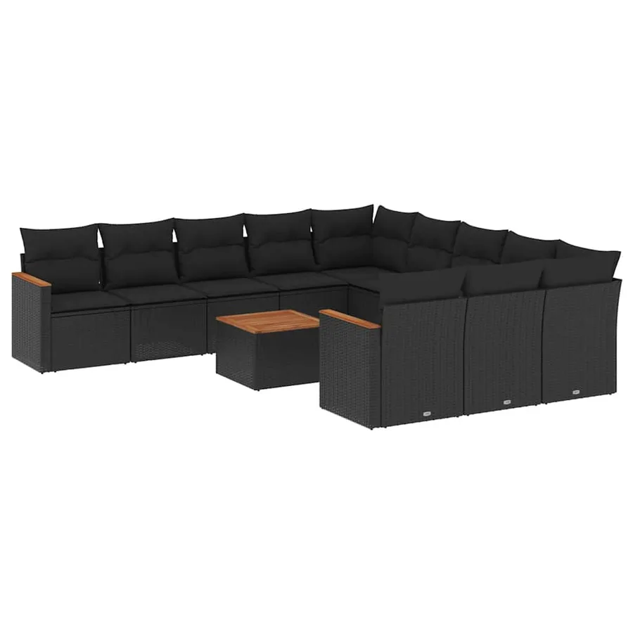 Salon de jardin 12 pcs avec coussins noir résine tressée - 2