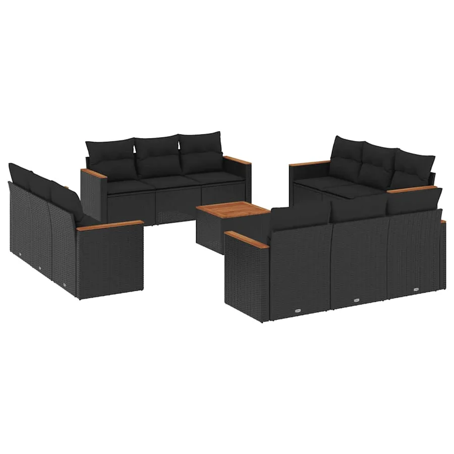 Salon de jardin avec coussins 13 pcs noir résine tressée - 2