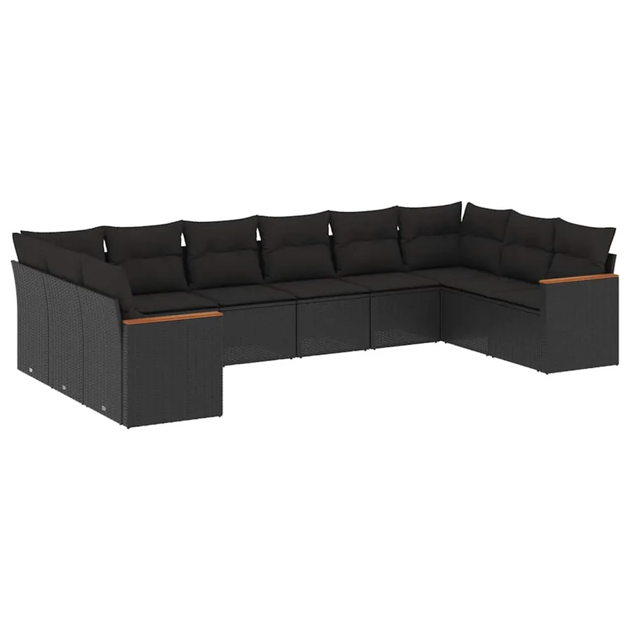 Salon de jardin 10 pcs avec coussins noir résine tressée - 2