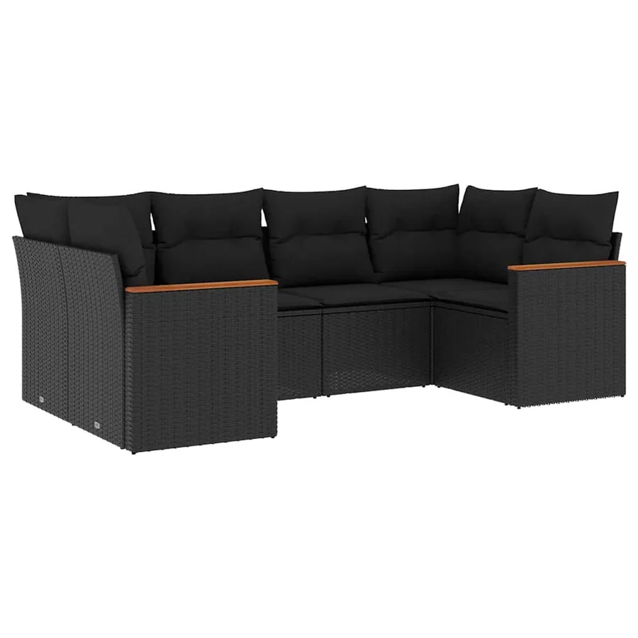 Salon de jardin 6 pcs avec coussins noir résine tressée - 2