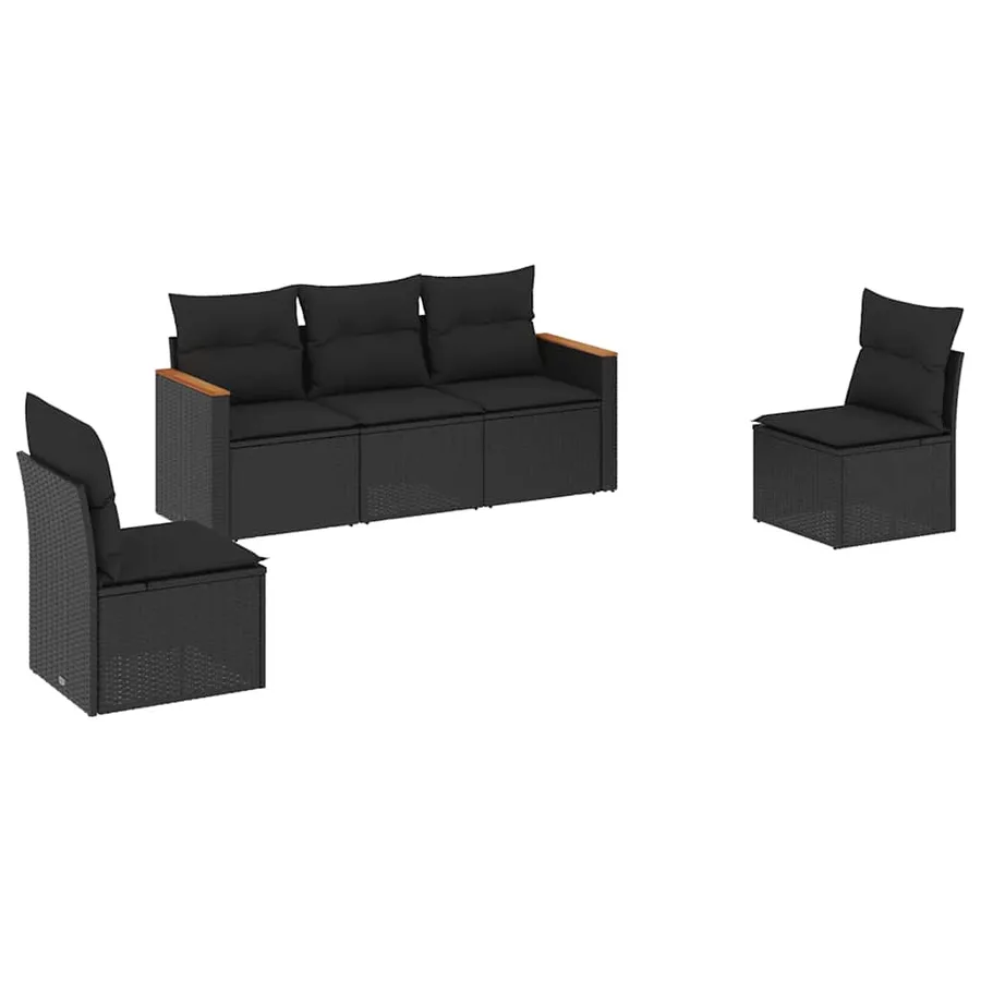 Salon de jardin 5 pcs avec coussins noir résine tressée - 2