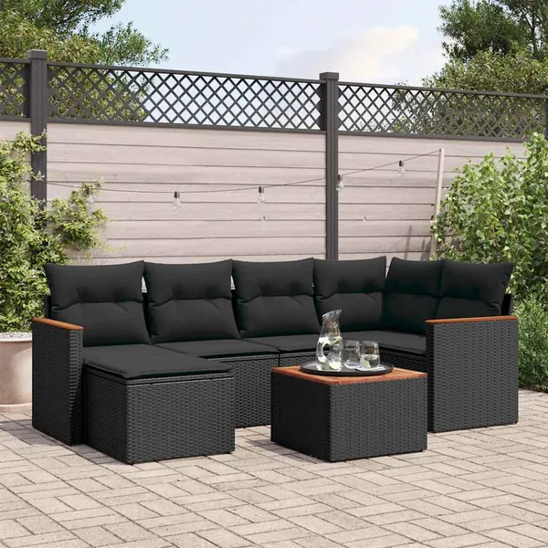 Salon de jardin 7 pcs avec coussins noir résine tressée 62 x 62 x 69 cm - 56,2 kg