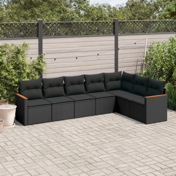 Salon de jardin 7 pcs avec coussins noir résine tressée 62 x 62 x 69 cm - 56,2 kg