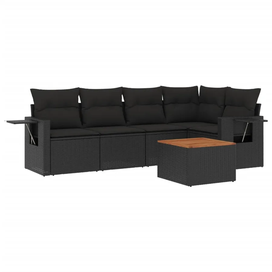 Salon de jardin 6 pcs avec coussins noir résine tressée - 2