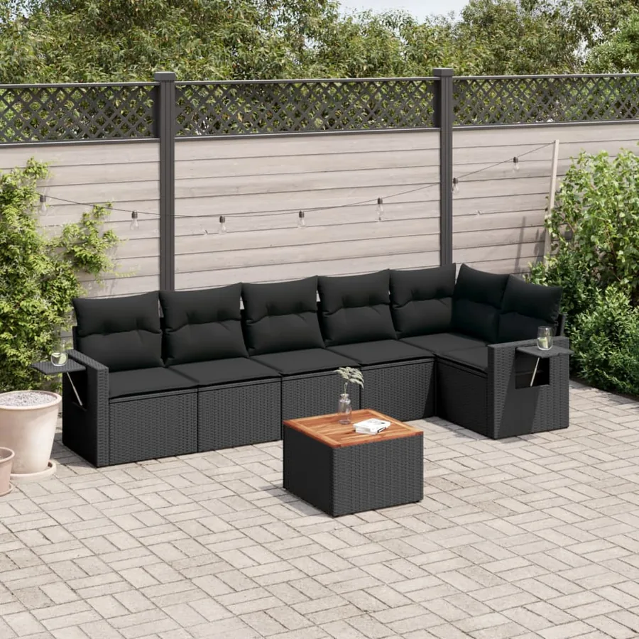 Salon de jardin 7 pcs avec coussins noir résine tressée 62 x 62 x 69 cm - 55,9 kg