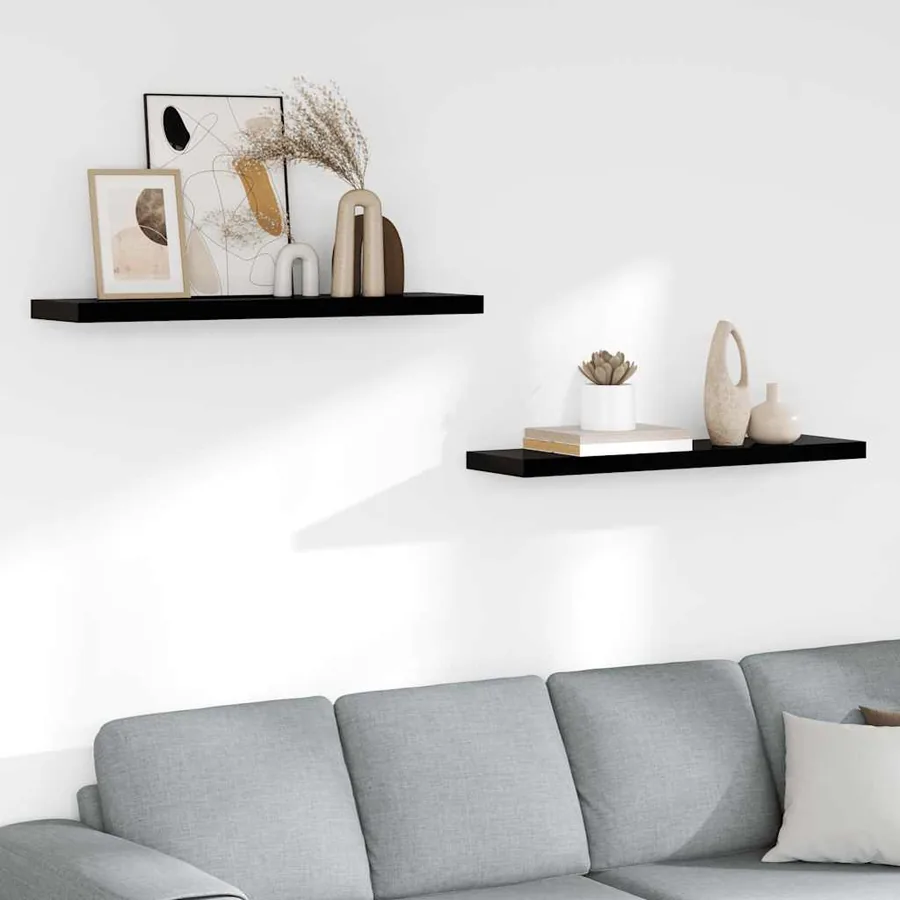 Étagère murale flottante 2 pcs Noir brillant 90x23,5x3,8 cm MDF