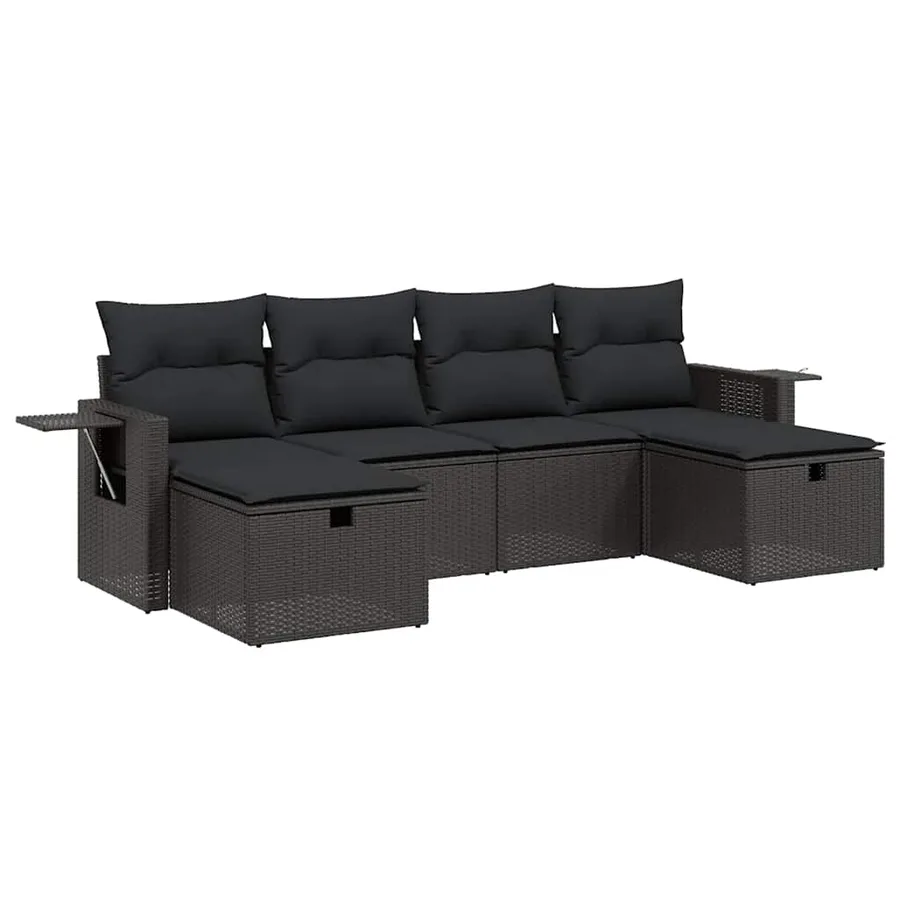 Salon de jardin 6 pcs avec coussins noir résine tressée - 2