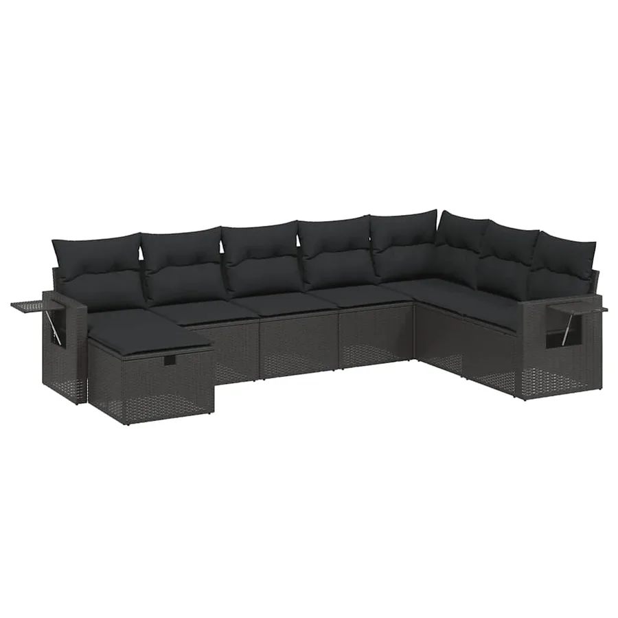 Salon de jardin 8 pcs avec coussins noir résine tressée - 2
