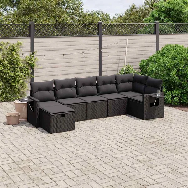 Salon de jardin 7 pcs avec coussins noir résine tressée 62 x 62 x 69 cm - 55,3 kg
