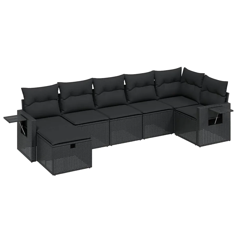 Salon de jardin 7 pcs avec coussins noir résine tressée 62 x 62 x 69 cm - 55,3 kg - 2