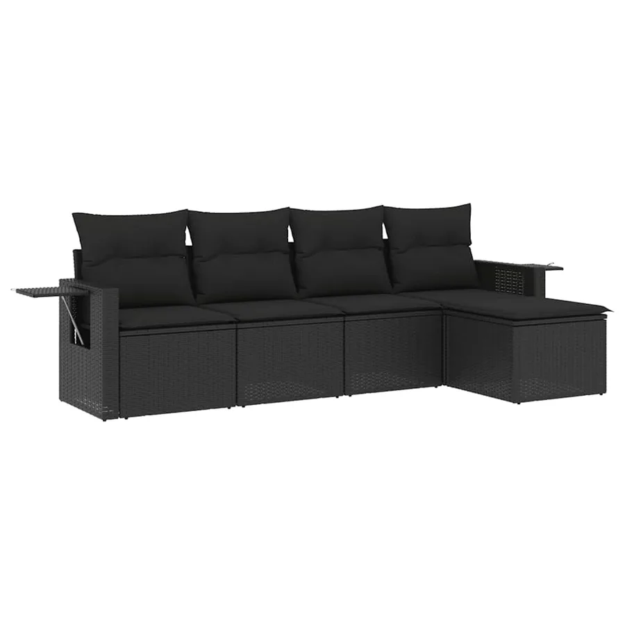 Salon de jardin 5 pcs avec coussins noir résine tressée - 2