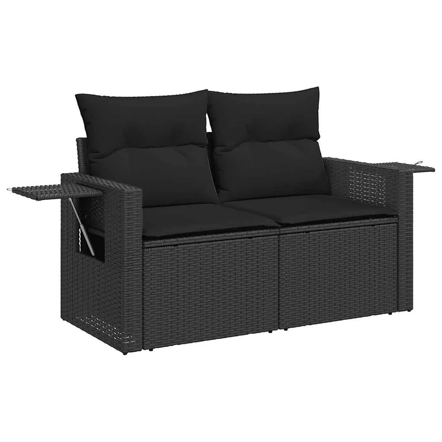 Salon de jardin 5 pcs avec coussins noir résine tressée - 5