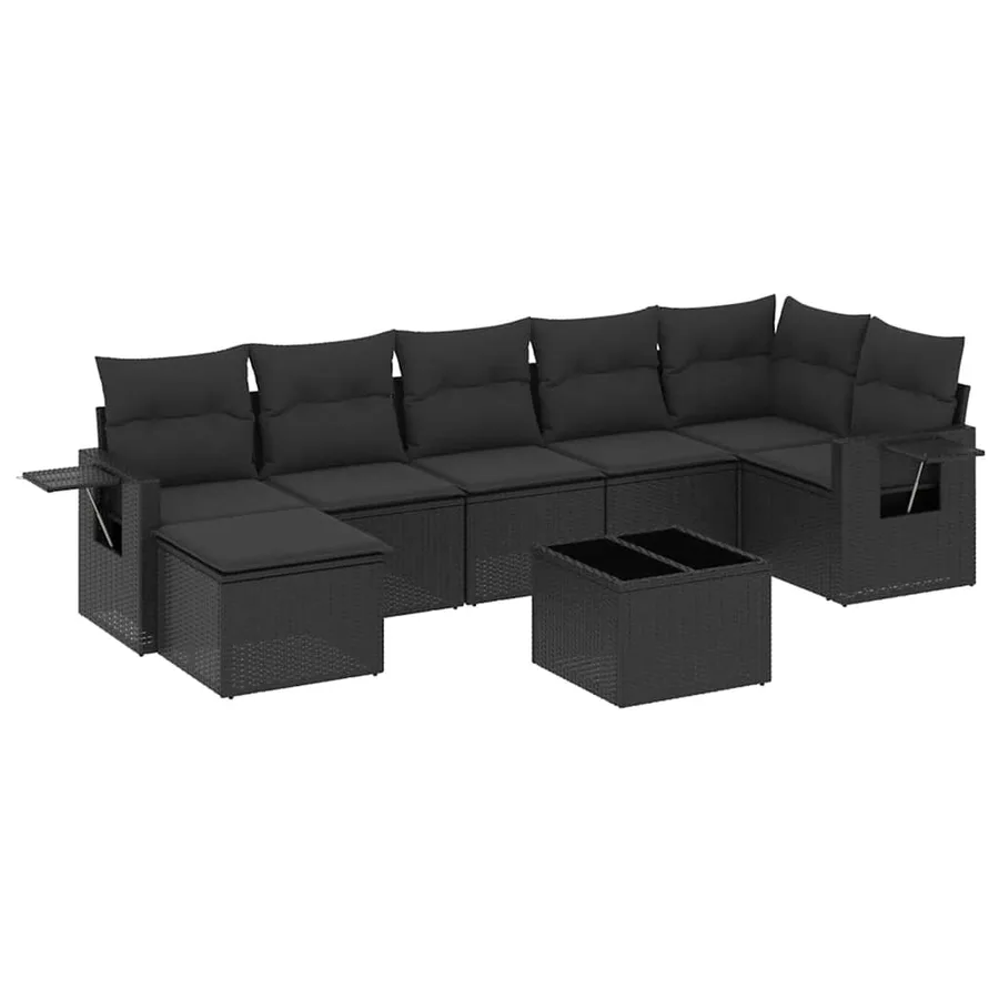 Salon de jardin 8 pcs avec coussins noir résine tressée - 2