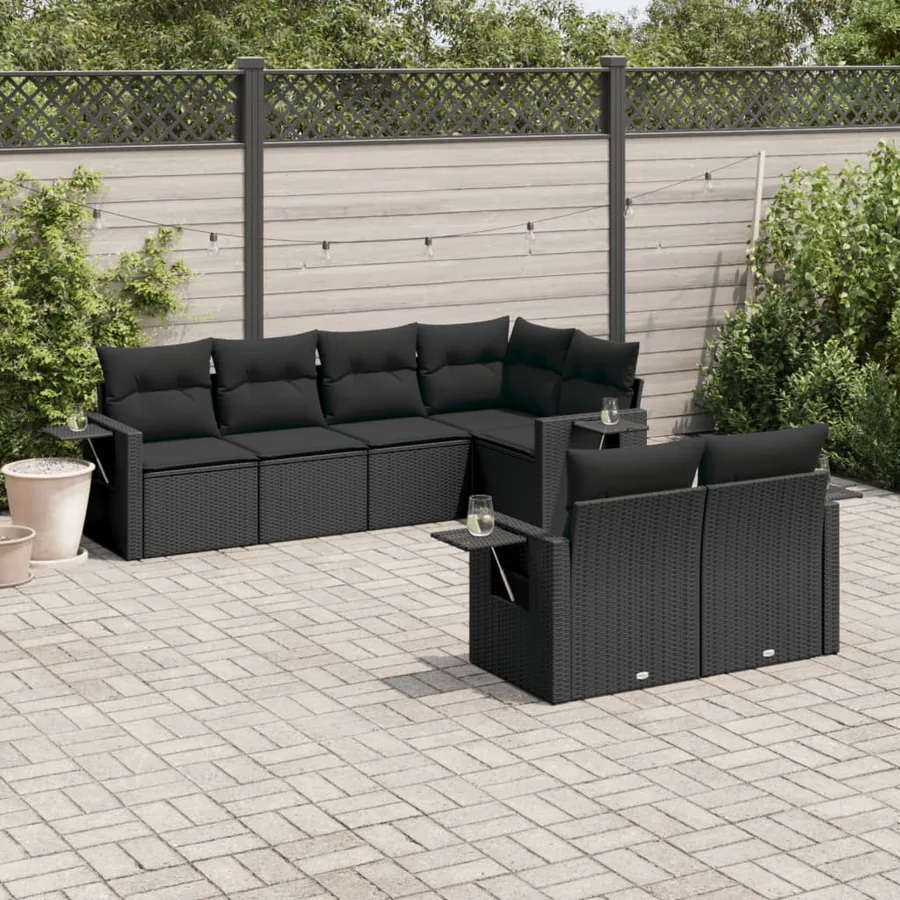 Salon de jardin 7 pcs avec coussins noir résine tressée 62 x 62 x 69 cm - 62,6 kg