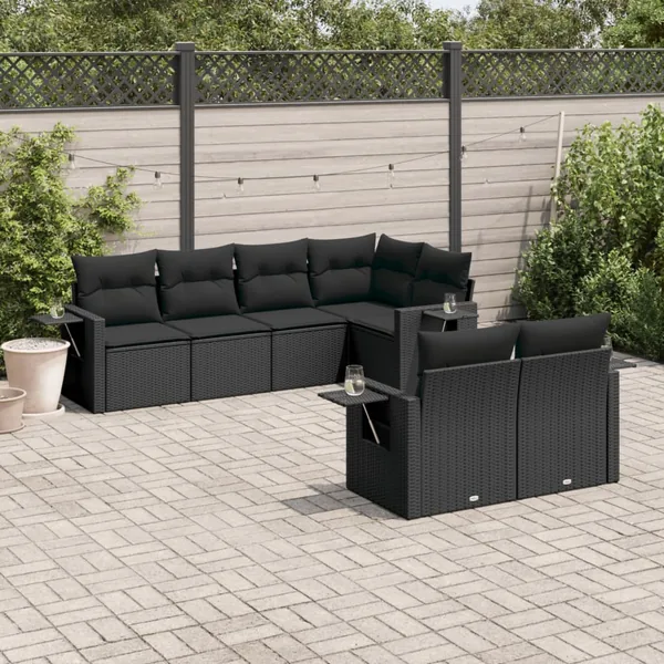 Salon de jardin 7 pcs avec coussins noir résine tressée 62 x 62 x 69 cm - 62,6 kg