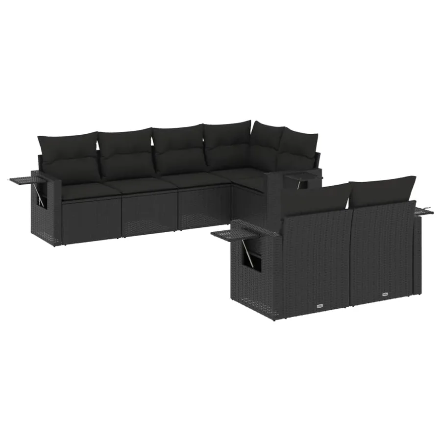 Salon de jardin 7 pcs avec coussins noir résine tressée 62 x 62 x 69 cm - 62,6 kg - 2