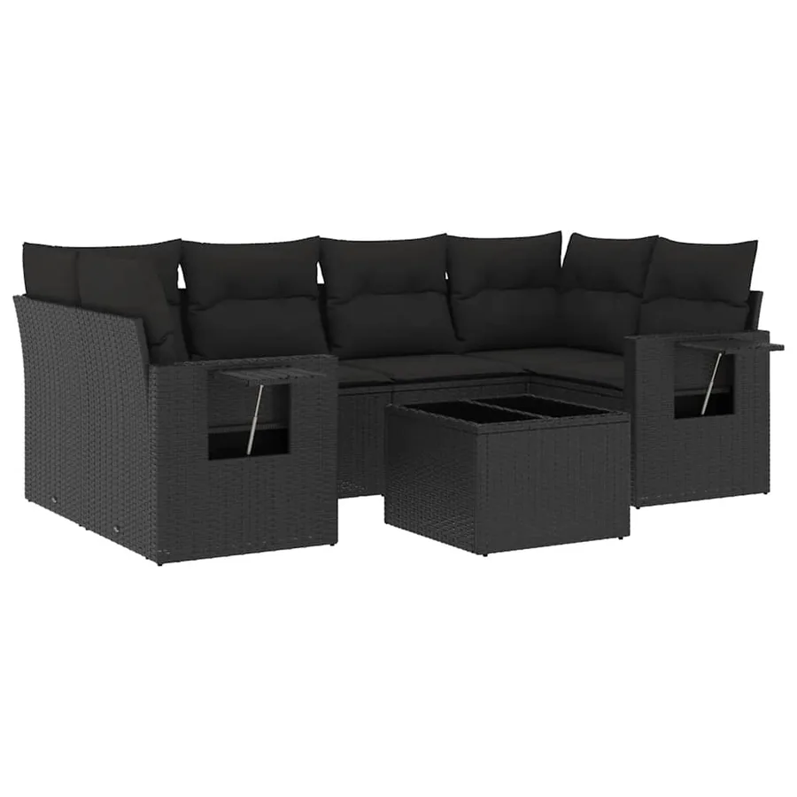 Salon de jardin 7 pcs avec coussins noir résine tressée 62 x 62 x 69 cm - 60,5 kg - 2
