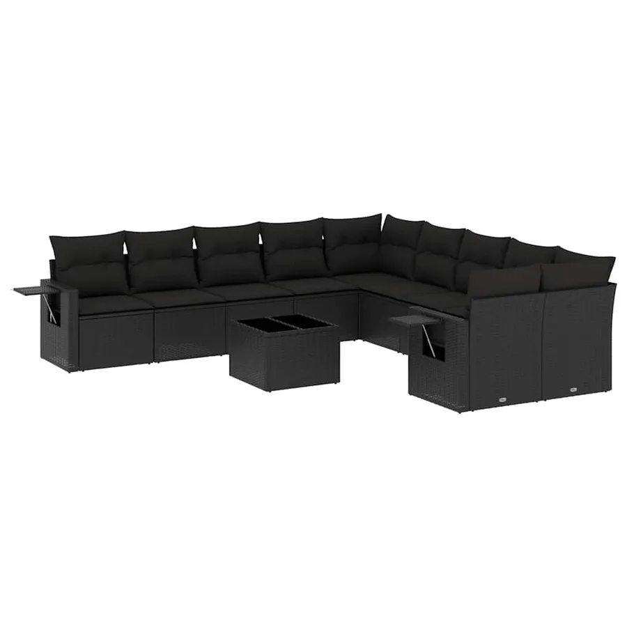 Salon de jardin 11 pcs avec coussins noir résine tressée - 2
