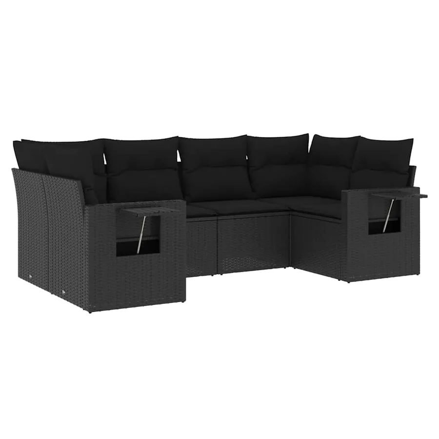 Salon de jardin 6 pcs avec coussins noir résine tressée - 2