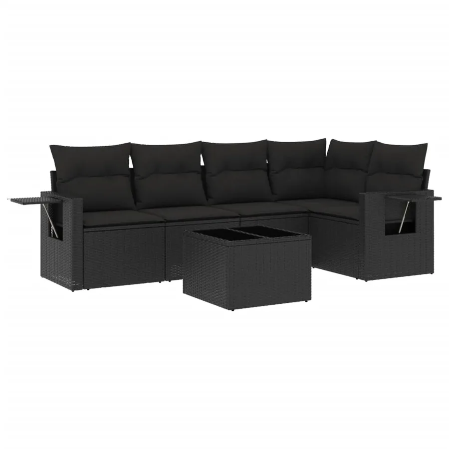 Salon de jardin 6 pcs avec coussins noir résine tressée - 2