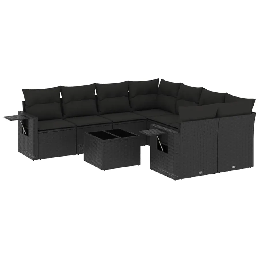 Salon de jardin 9 pcs avec coussins noir résine tressée - 2