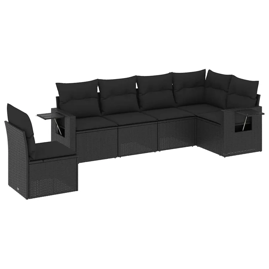 Salon de jardin 6 pcs avec coussins noir résine tressée - 2