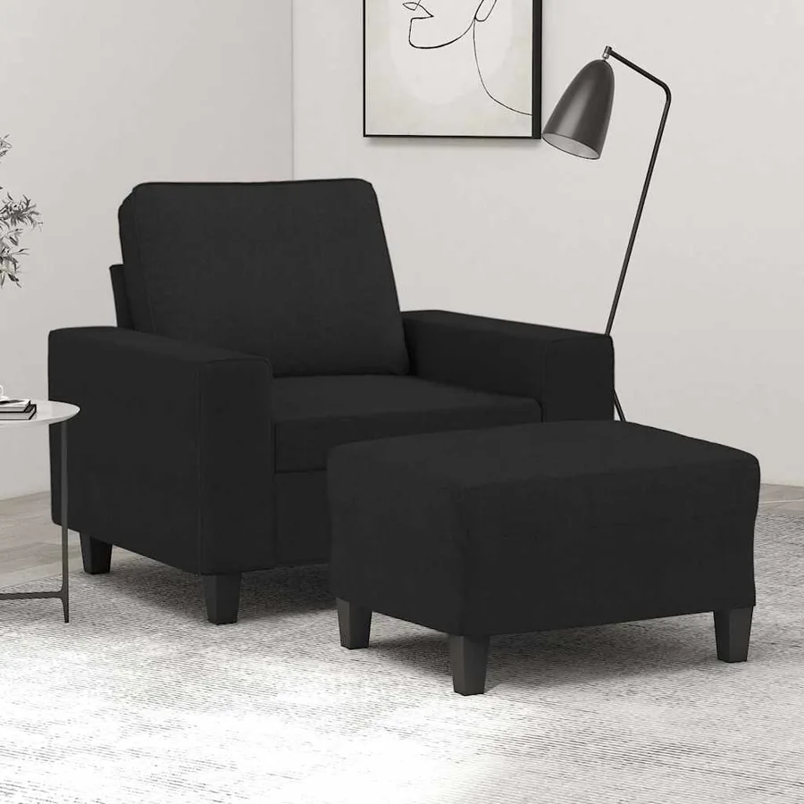 Fauteuil avec repose-pied Noir 60 cm Tissu