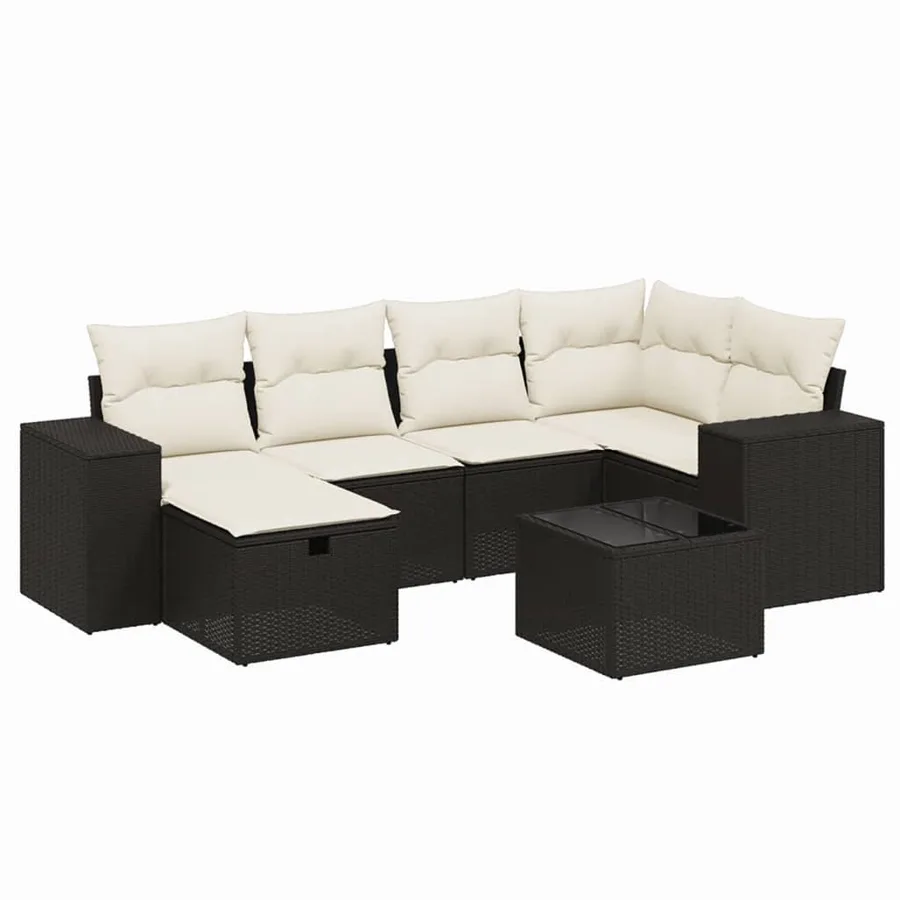 Salon de jardin 7 pcs avec coussins noir résine tressée 62 x 62 x 69 cm - 59,3 kg - 2