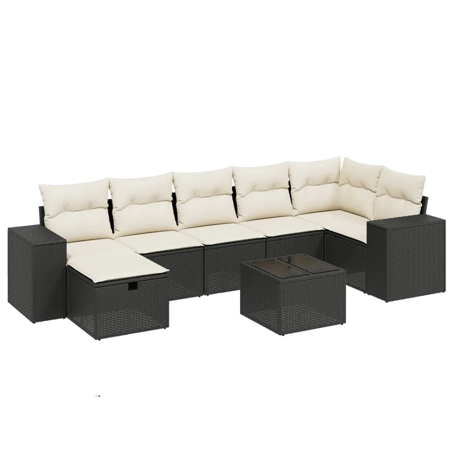 Salon de jardin 8 pcs avec coussins noir résine tressée - 2
