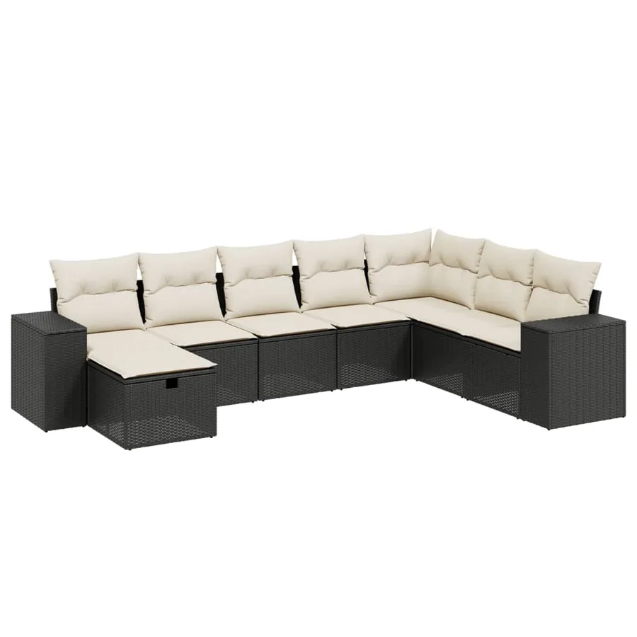 Salon de jardin 8 pcs avec coussins noir résine tressée - 2