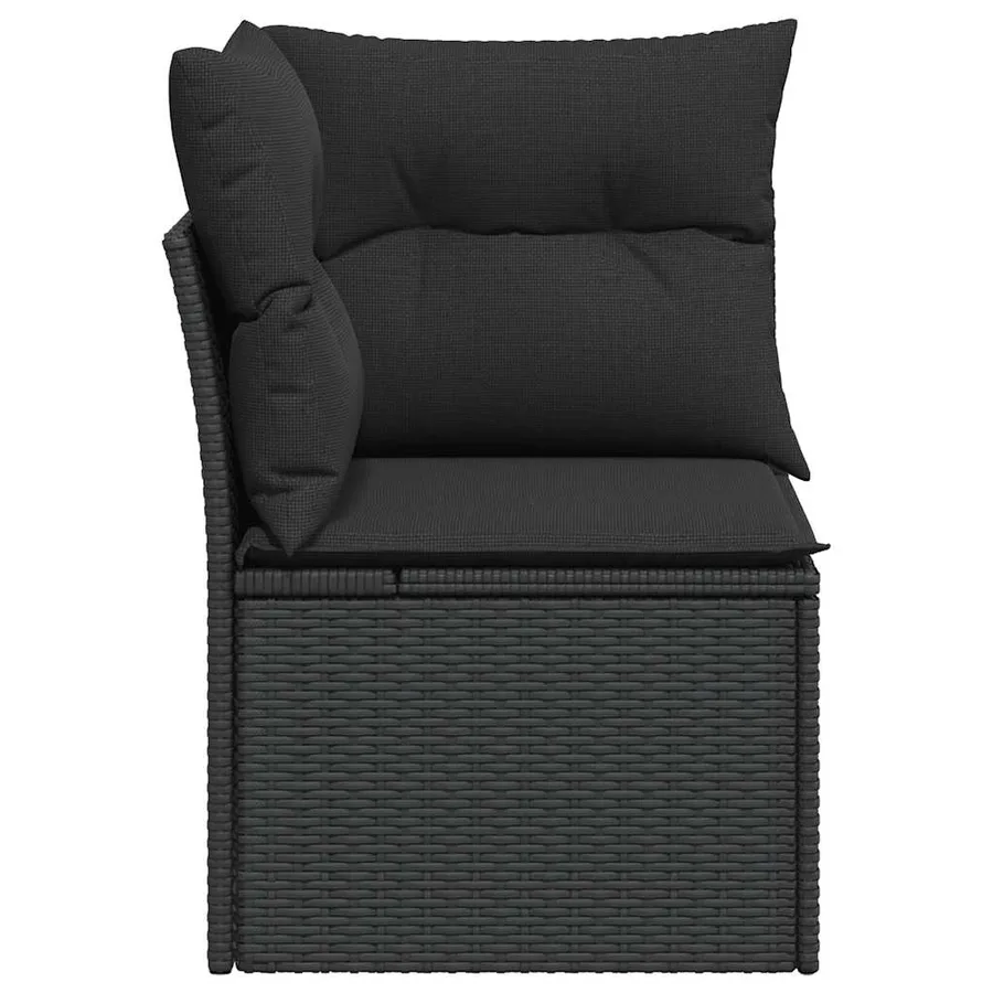 Canapé d'angle de jardin avec coussins en polyrotin noir - 5