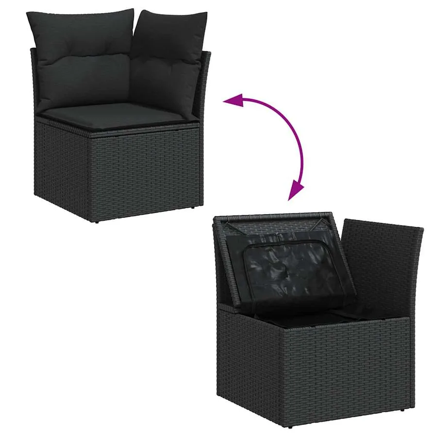 Canapé d'angle de jardin avec coussins en polyrotin noir - 7