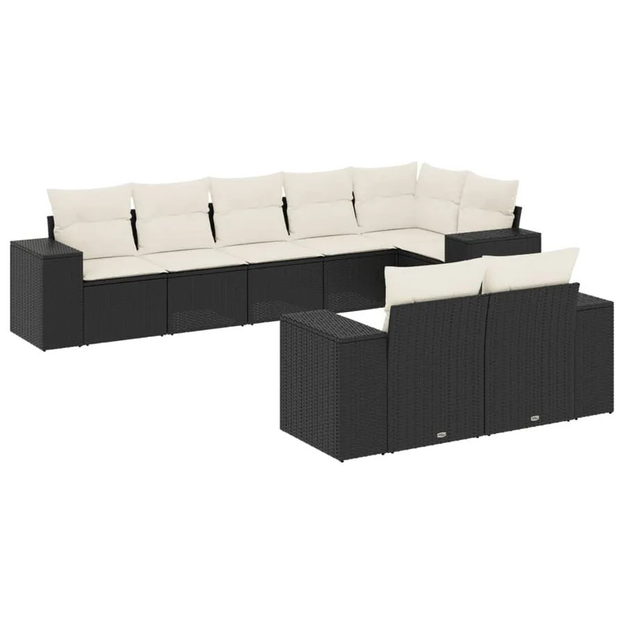Salon de jardin 8 pcs avec coussins noir résine tressée - 2