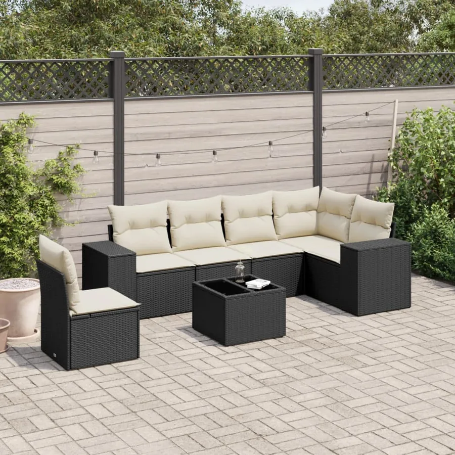 Salon de jardin 7 pcs avec coussins noir résine tressée 62 x 62 x 69 cm - 58,8 kg