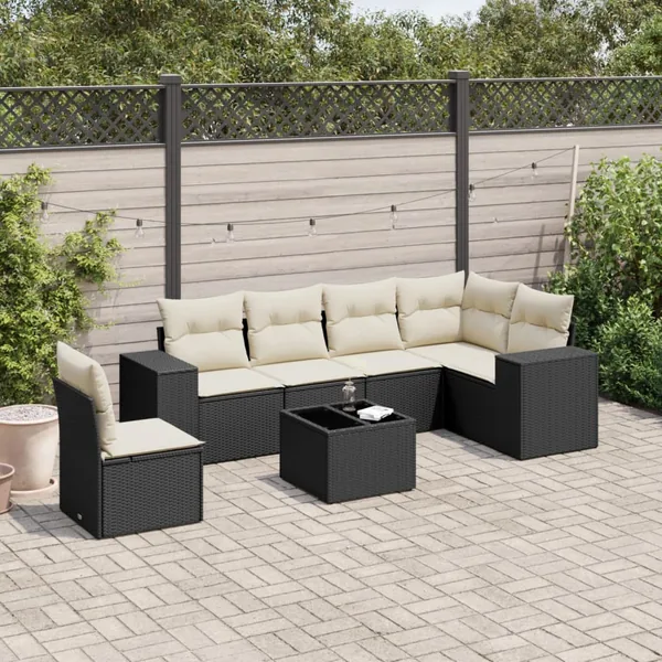 Salon de jardin 7 pcs avec coussins noir résine tressée 62 x 62 x 69 cm - 58,8 kg