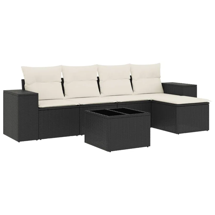 Salon de jardin 6 pcs avec coussins noir résine tressée - 2
