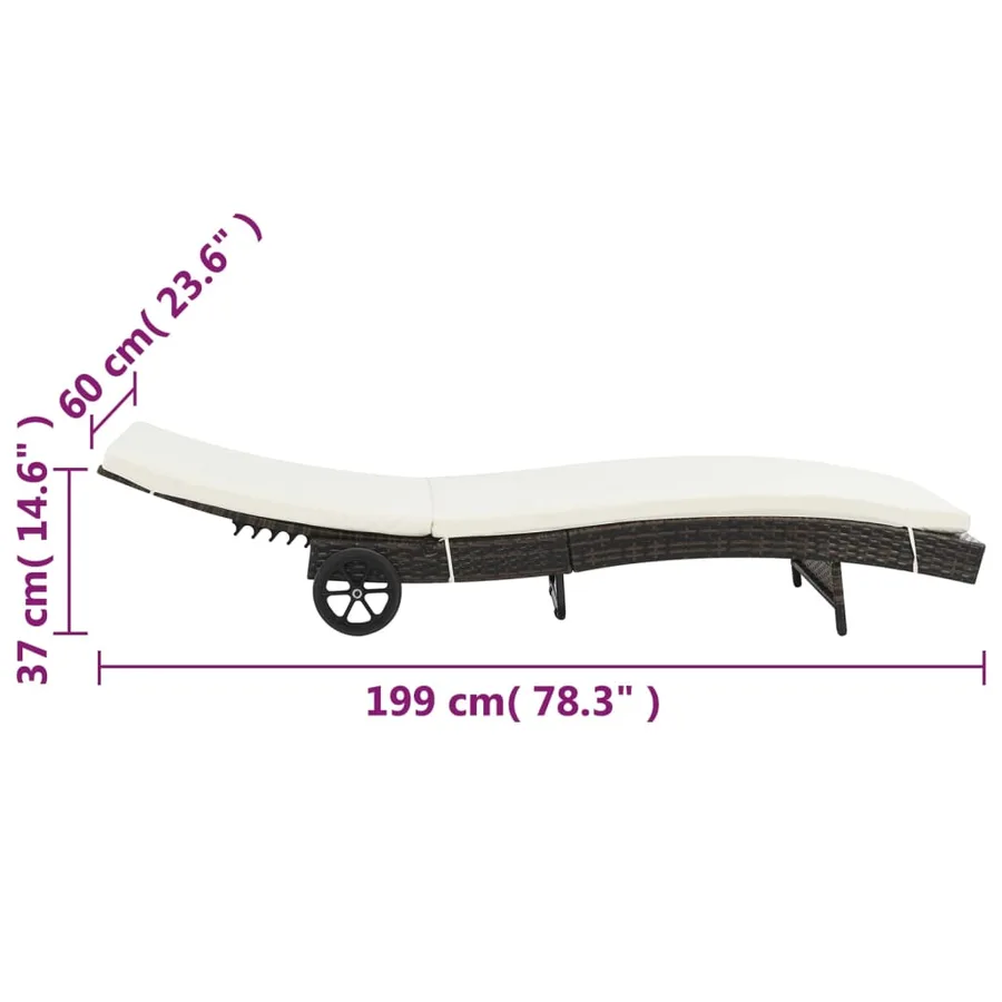 Chaise longue avec roues et coussin Résine tressée Marron - 6